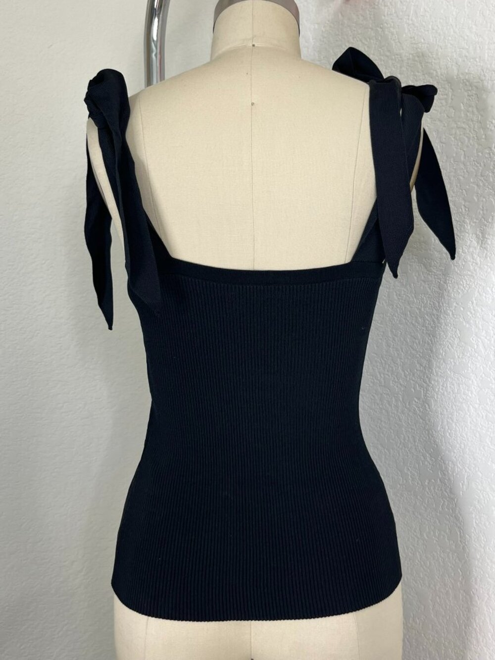 ZIMMERMANN Lulu' Tie Shoulder Strap Square Neck Tank Top Ribbed In Black - Picture 5 of 10